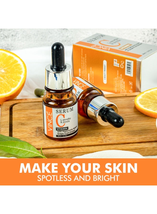 VINCE Vitamin C Serum Deal 3 – Advanced Brightening Formula – Reduces Dark Spots, Sun Damage & Hyperpigmentation, Evens Skin Tone, Smooths Texture & Boosts Youthful Glow – For All Skin Types, 30ml Each - Image 2